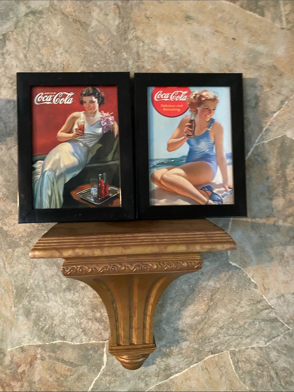 Coca Cola drink bottle Vintage Pinup girls 2 Art Framed collectible picture